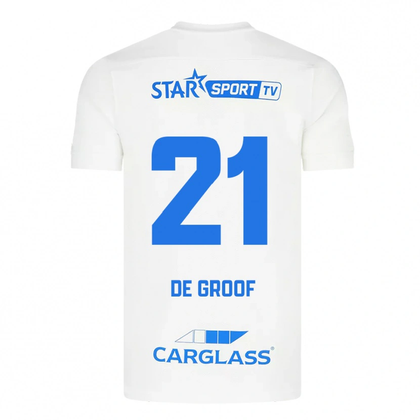 Danxen Niño Camiseta Jens De Groof #21 Blanco Azul 2ª Equipación 2025/26 La Camisa México
