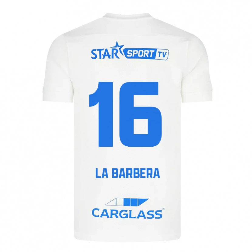 Danxen Niño Camiseta Yonni La Barbera #16 Blanco Azul 2ª Equipación 2025/26 La Camisa México