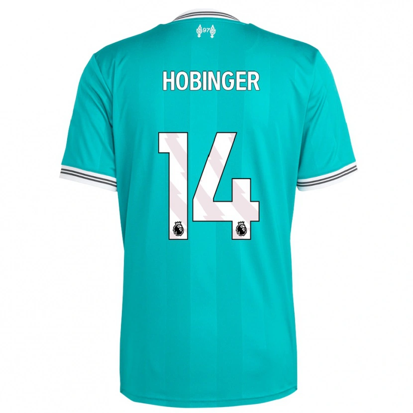 Danxen Niño Camiseta Marie Höbinger #14 Verde Blanco Equipación Tercera 2025/26 La Camisa México