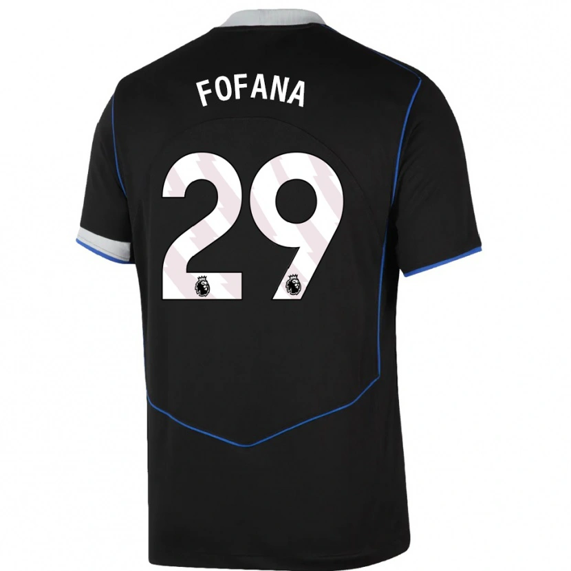 Danxen Niño Camiseta Wesley Fofana #29 Negro Azul Plata Equipación Tercera 2025/26 La Camisa México