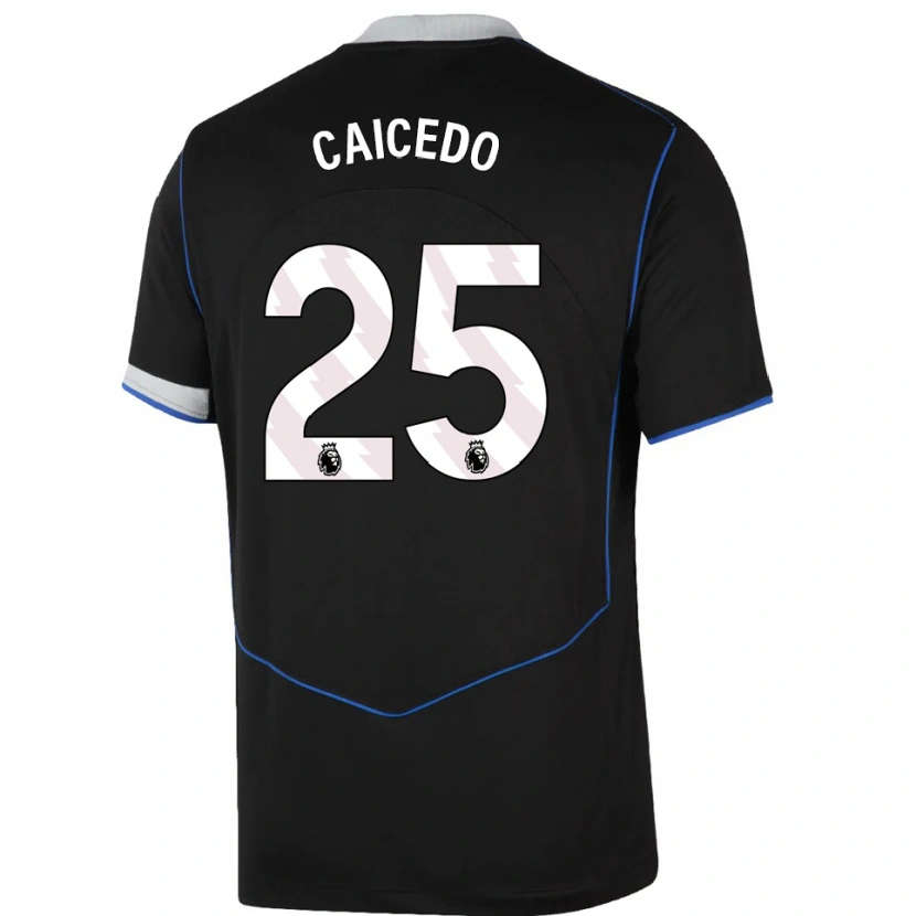 Danxen Niño Camiseta Moisés Caicedo #25 Negro Azul Plata Equipación Tercera 2025/26 La Camisa México
