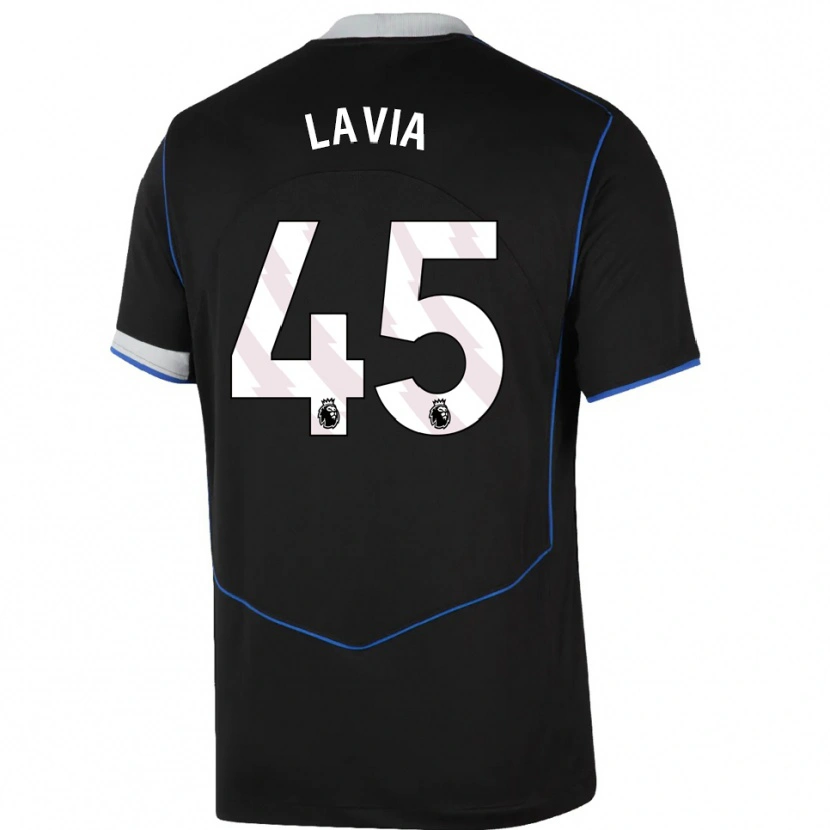Danxen Niño Camiseta Roméo Lavia #45 Negro Azul Plata Equipación Tercera 2025/26 La Camisa México