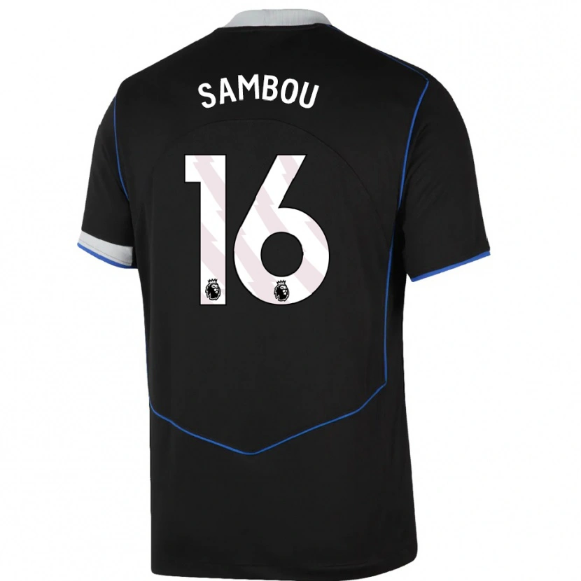 Danxen Niño Camiseta Gabriel Sambou #16 Negro Azul Plata Equipación Tercera 2025/26 La Camisa México