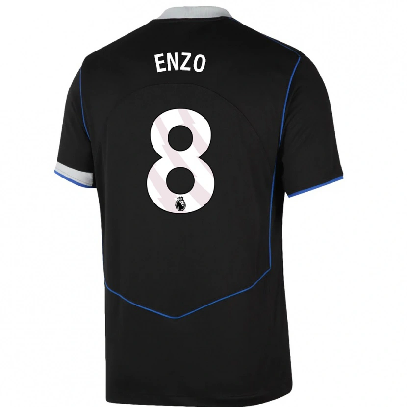 Danxen Niño Camiseta Enzo Fernández #8 Negro Azul Plata Equipación Tercera 2025/26 La Camisa México