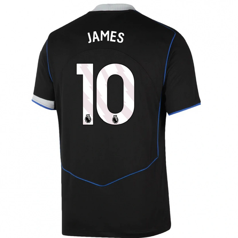 Danxen Niño Camiseta Lauren James #10 Negro Azul Plata Equipación Tercera 2025/26 La Camisa México