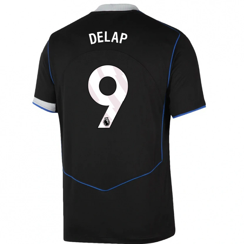 Danxen Niño Camiseta Liam Delap #9 Negro Azul Plata Equipación Tercera 2025/26 La Camisa México