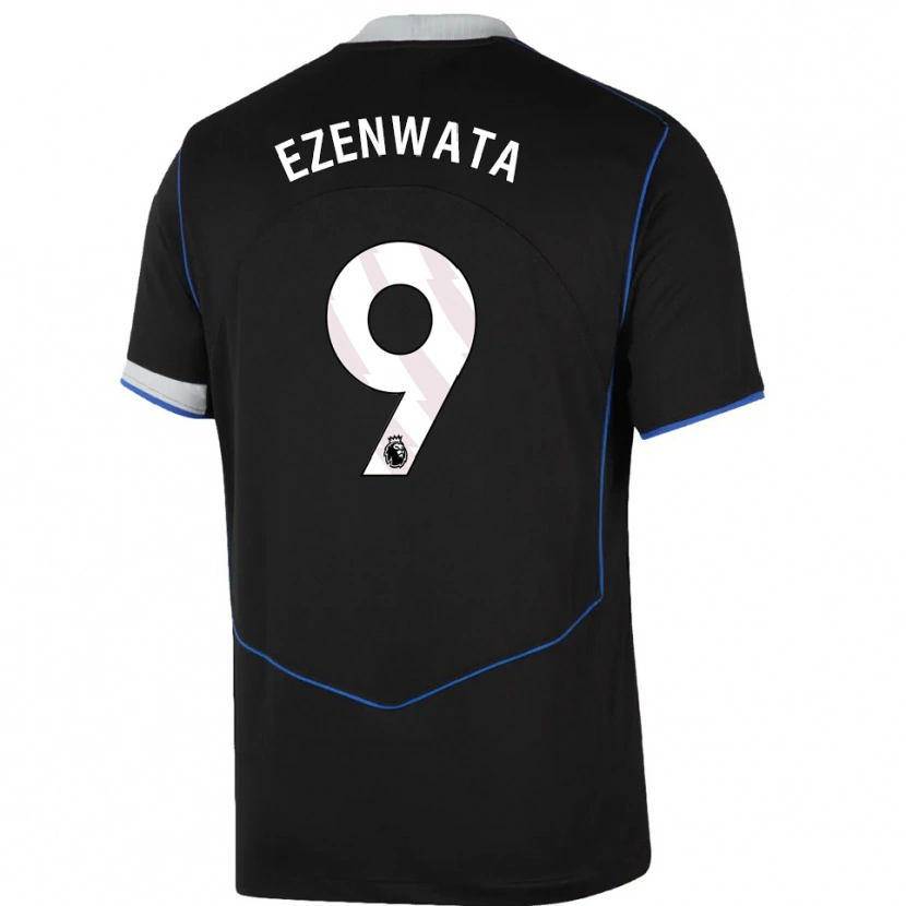 Danxen Niño Camiseta Chizaram Ezenwata #9 Negro Azul Plata Equipación Tercera 2025/26 La Camisa México