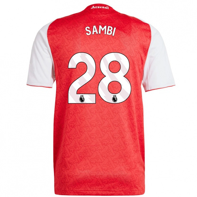 Danxen Hombre Camiseta Albert Sambi Lokonga #28 Rojo Blanco 1ª Equipación 2025/26 La Camisa México