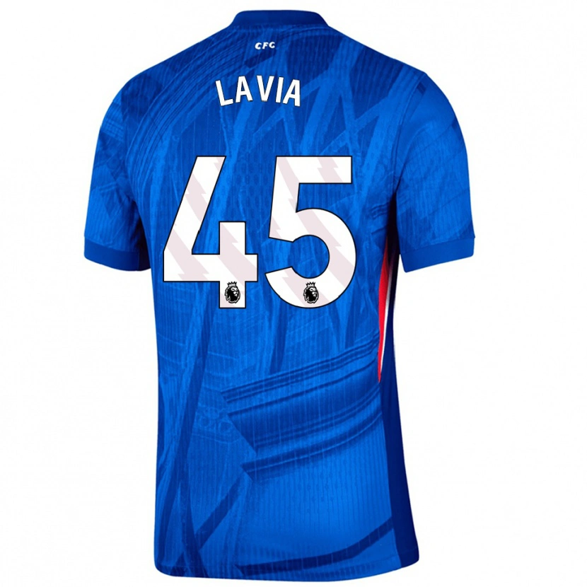 Danxen Hombre Camiseta Roméo Lavia #45 Azul Blanco 1ª Equipación 2025/26 La Camisa México