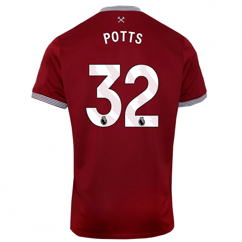 Danxen Hombre Camiseta Freddie Potts #32 Borgoña Blanco 1ª Equipación 2025/26 La Camisa México