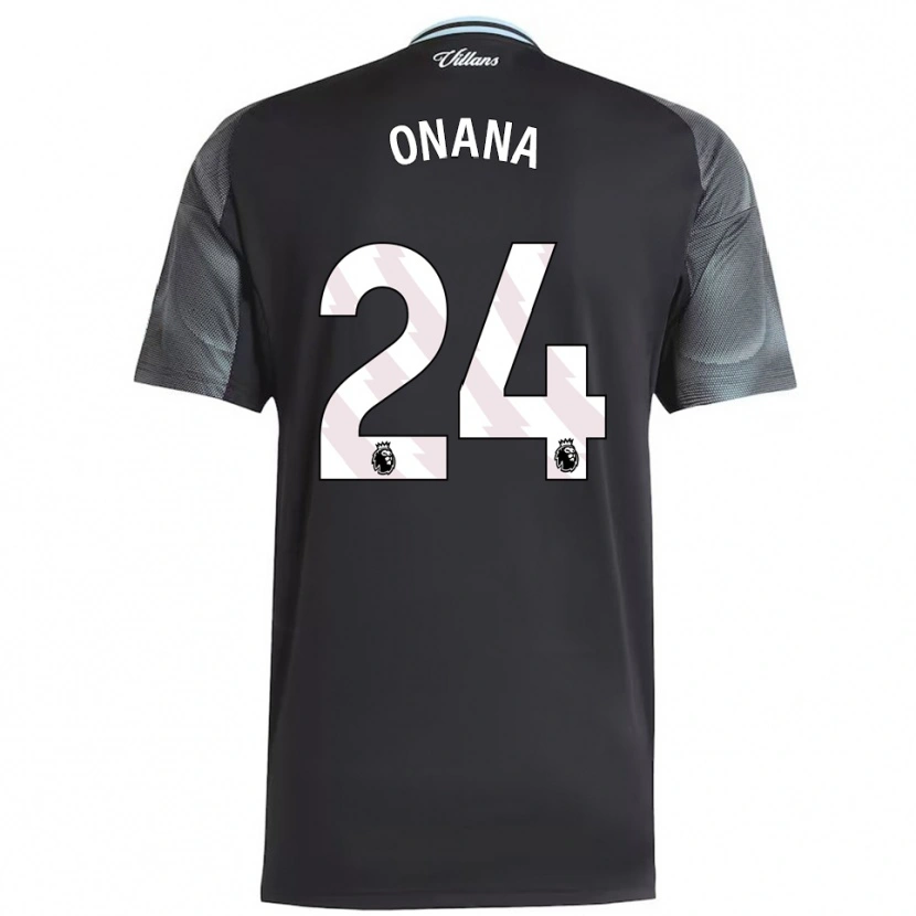 Danxen Hombre Camiseta Amadou Onana #24 Negro Celeste 2ª Equipación 2025/26 La Camisa México