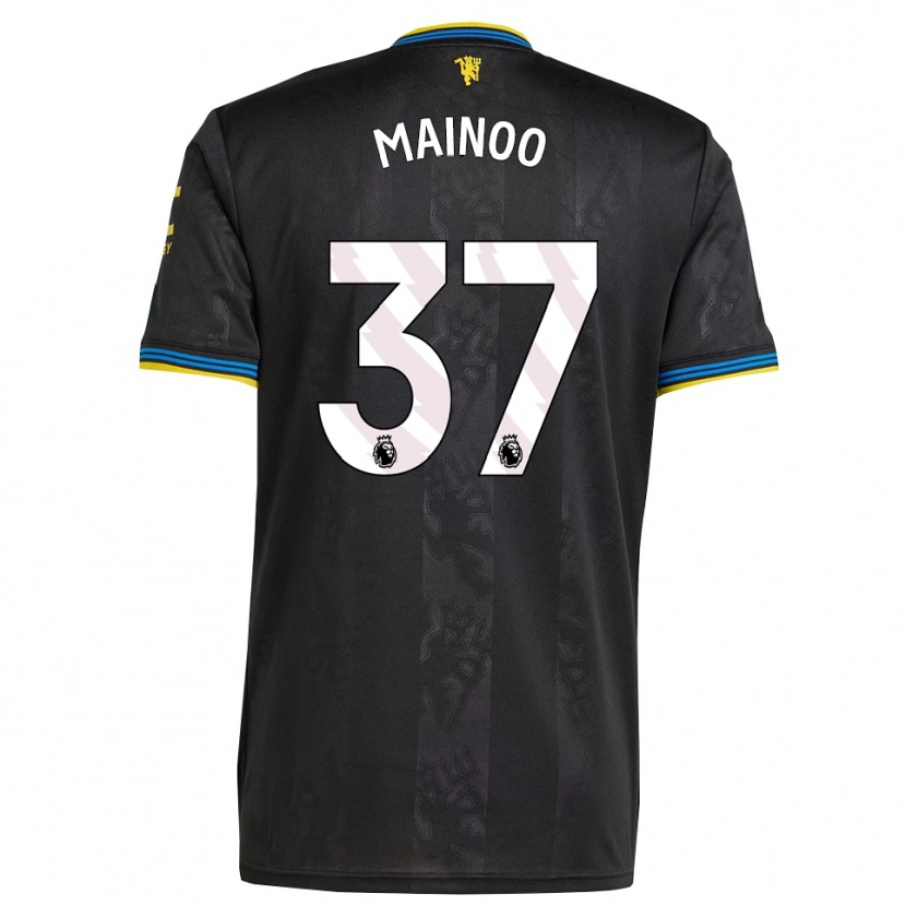 Danxen Hombre Camiseta Kobbie Mainoo #37 Negro Amarillo Azul Equipación Tercera 2025/26 La Camisa México