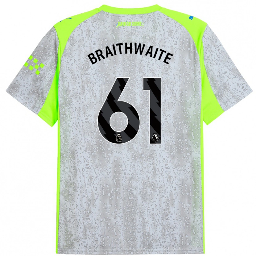 Danxen Hombre Camiseta Kaden Braithwaite #61 Gris Amarillo Equipación Tercera 2025/26 La Camisa México