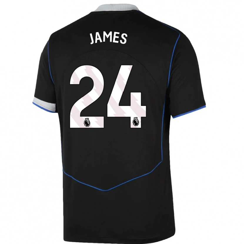 Danxen Hombre Camiseta Reece James #24 Negro Azul Plata Equipación Tercera 2025/26 La Camisa México