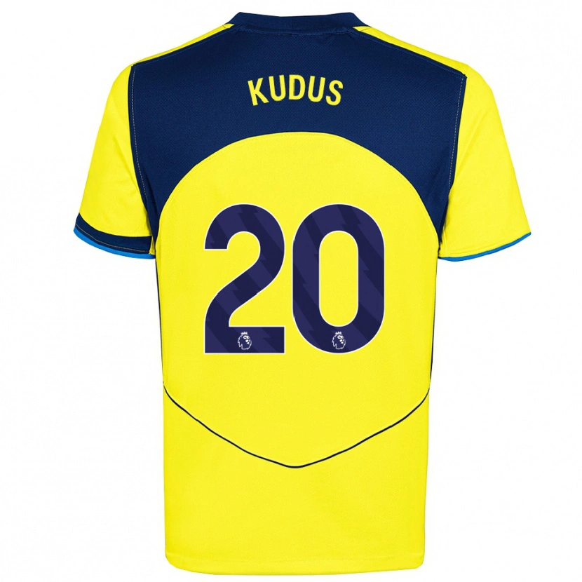 Danxen Hombre Camiseta Mohammed Kudus #20 Amarillo Marino Equipación Tercera 2025/26 La Camisa México