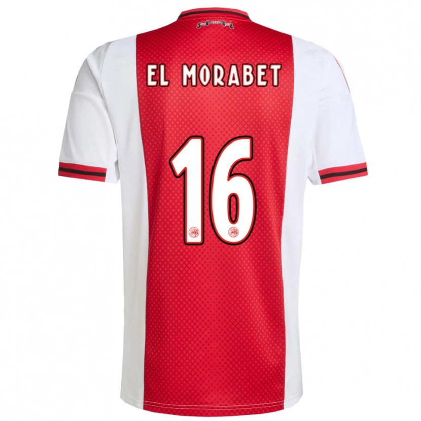 Danxen Mujer Camiseta Younes El Morabet #16 Rojo Blanco 1ª Equipación 2025/26 La Camisa México
