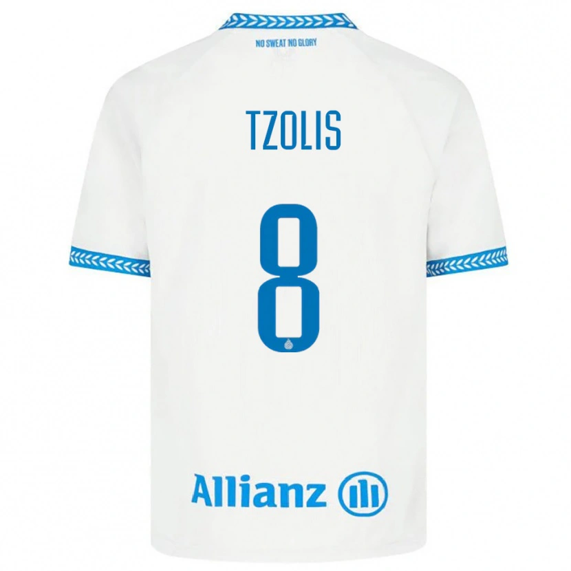 Danxen Mujer Camiseta Christos Tzolis #8 Azul Blanco 2ª Equipación 2025/26 La Camisa México