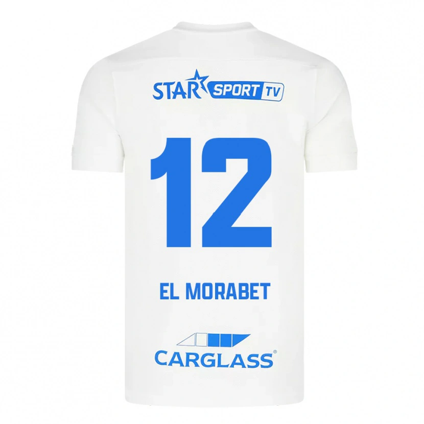 Danxen Mujer Camiseta Sami El Morabet #12 Blanco Azul 2ª Equipación 2025/26 La Camisa México