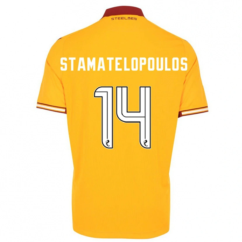 Danxen Niño Camiseta Apostolos Stamatelopoulos #14 Amarillo Borgoña 1ª Equipación 2025/26 La Camisa México