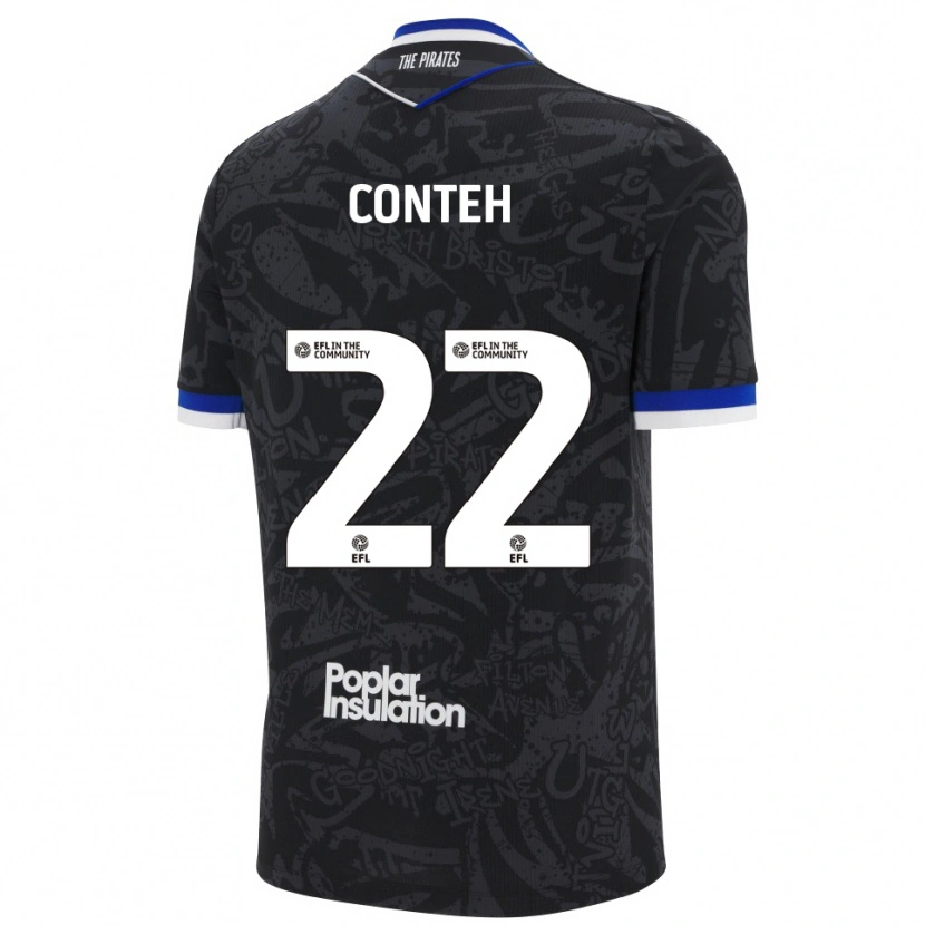 Danxen Niño Camiseta Kamil Conteh #22 Negro Blanco 2ª Equipación 2025/26 La Camisa México