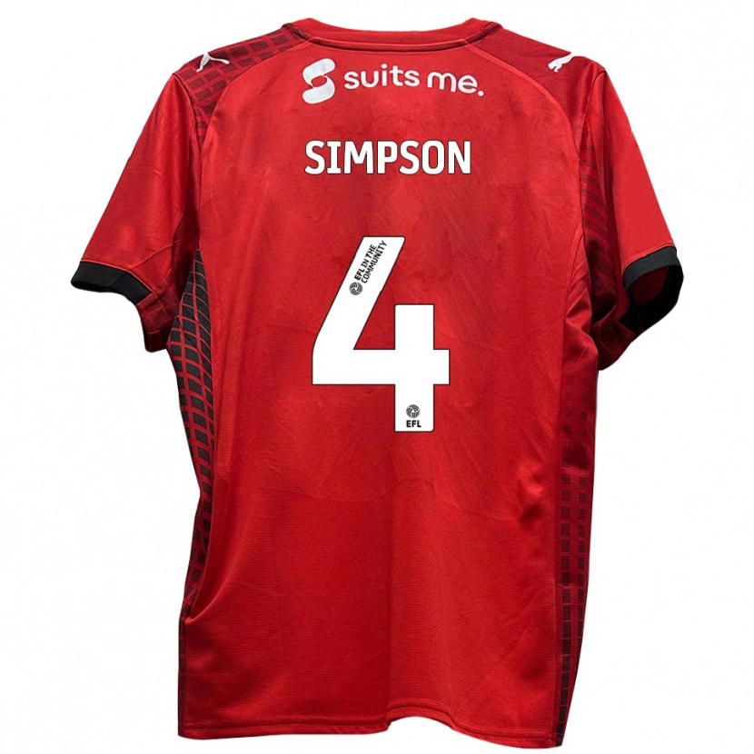 Danxen Hombre Camiseta Jack Simpson #4 Rojo Negro 1ª Equipación 2025/26 La Camisa México