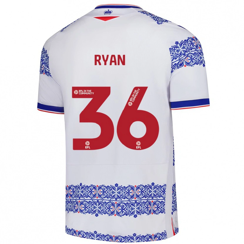 Danxen Hombre Camiseta John Ryan #36 Blanco Azul 1ª Equipación 2025/26 La Camisa México