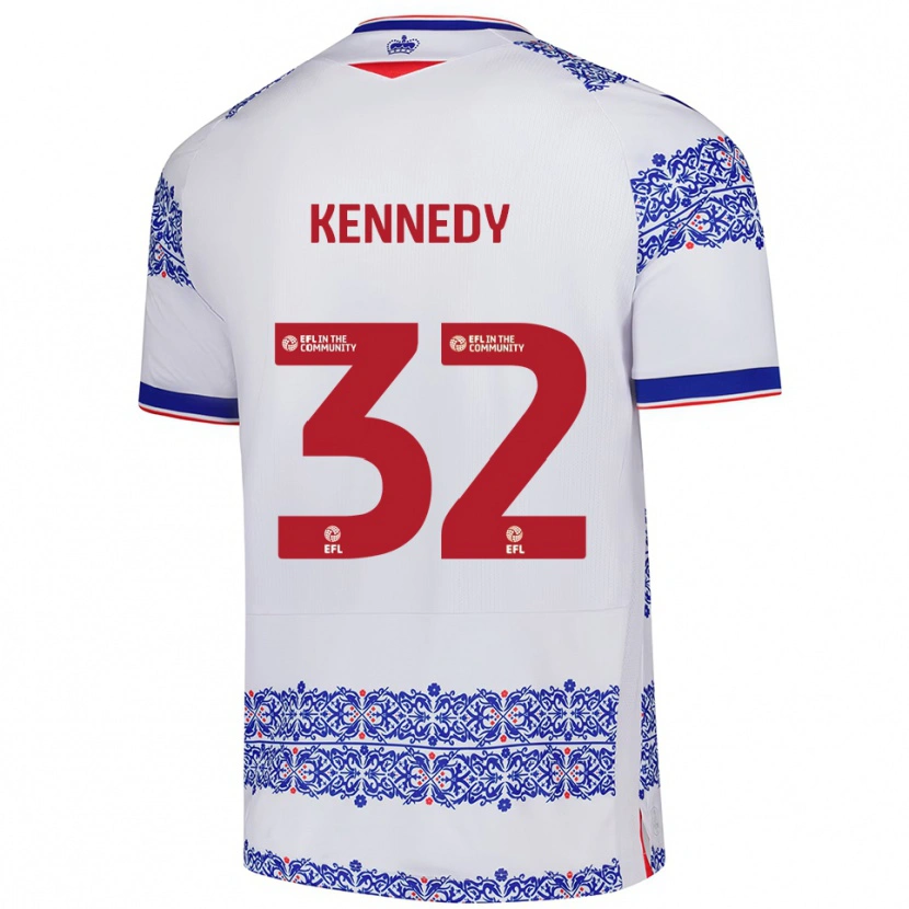 Danxen Hombre Camiseta Stevie Kennedy #32 Blanco Azul 1ª Equipación 2025/26 La Camisa México