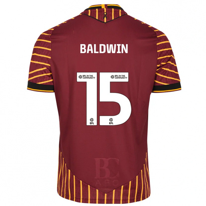 Danxen Hombre Camiseta Aden Baldwin #15 Naranja Borgoña 1ª Equipación 2025/26 La Camisa México