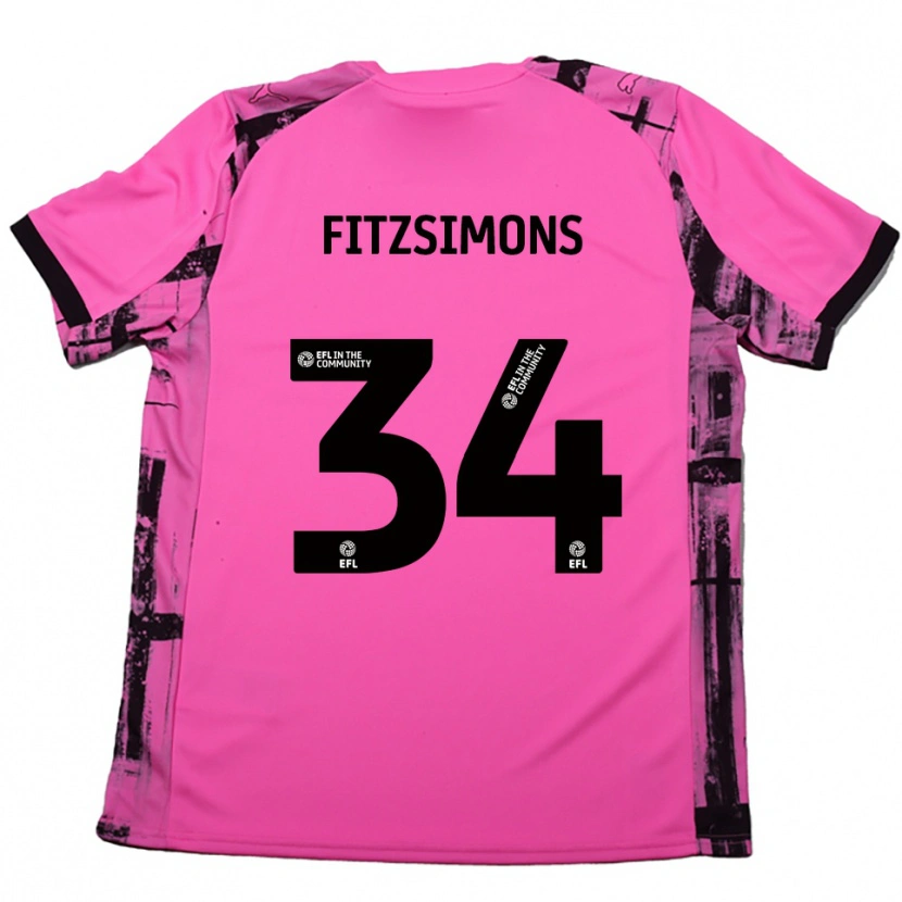Danxen Hombre Camiseta Ross Fitzsimons #34 Rojo Rosado Negro 2ª Equipación 2025/26 La Camisa México