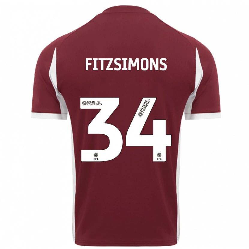 Danxen Mujer Camiseta Ross Fitzsimons #34 Borgoña Blanco 1ª Equipación 2025/26 La Camisa México