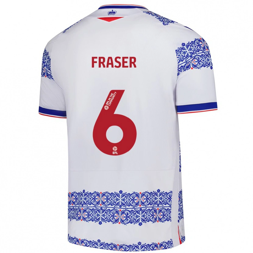 Danxen Mujer Camiseta Liam Fraser #6 Blanco Azul 1ª Equipación 2025/26 La Camisa México