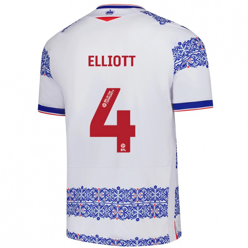 Danxen Mujer Camiseta Ben Elliott #4 Blanco Azul 1ª Equipación 2025/26 La Camisa México
