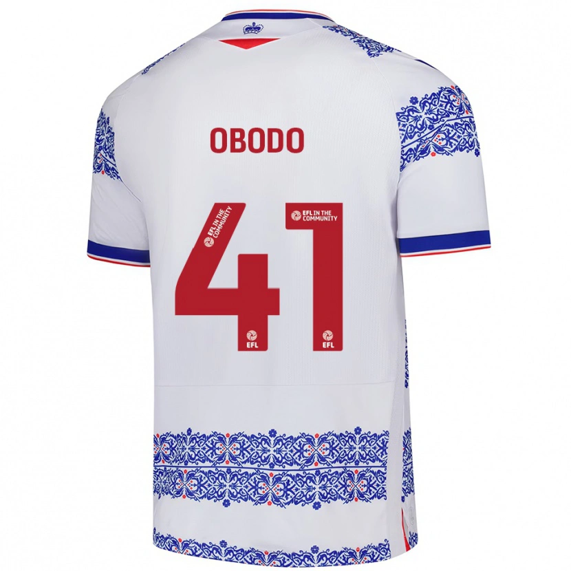 Danxen Mujer Camiseta Miles Obodo #41 Blanco Azul 1ª Equipación 2025/26 La Camisa México