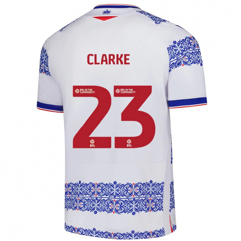 Danxen Mujer Camiseta John Clarke #23 Blanco Azul 1ª Equipación 2025/26 La Camisa México