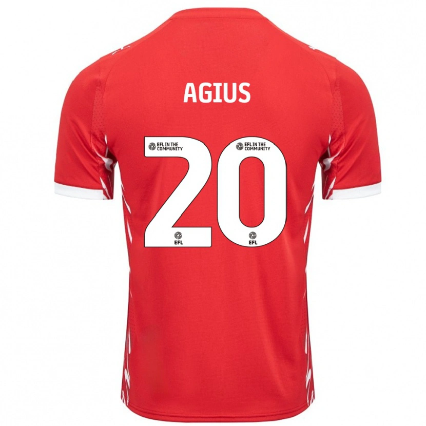 Danxen Mujer Camiseta Calum Agius #20 Rojo Blanco 1ª Equipación 2025/26 La Camisa México