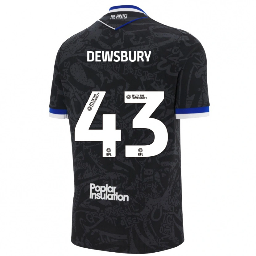 Danxen Mujer Camiseta Ollie Dewsbury #43 Negro Blanco 2ª Equipación 2025/26 La Camisa México