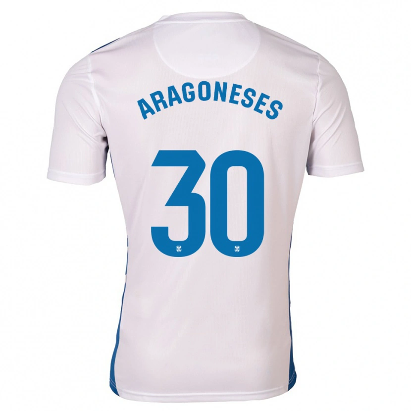 Danxen Niño Camiseta Sergio Aragoneses #30 Blanco Azul 1ª Equipación 2025/26 La Camisa México