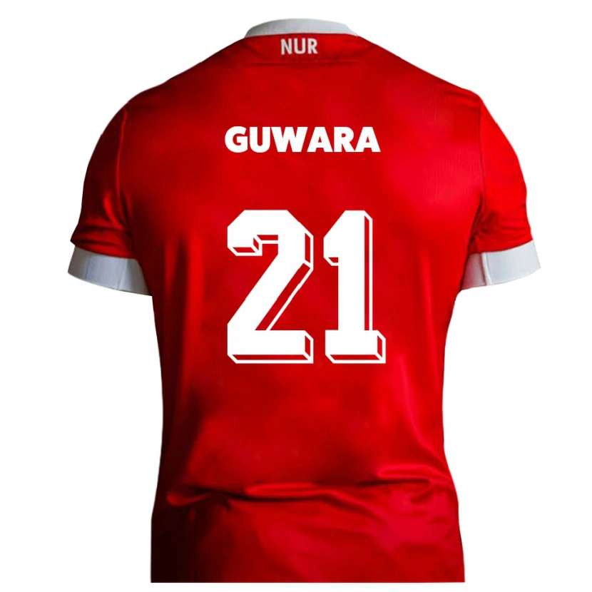 Danxen Niño Camiseta Leon Guwara #21 Rojo Blanco 1ª Equipación 2025/26 La Camisa México