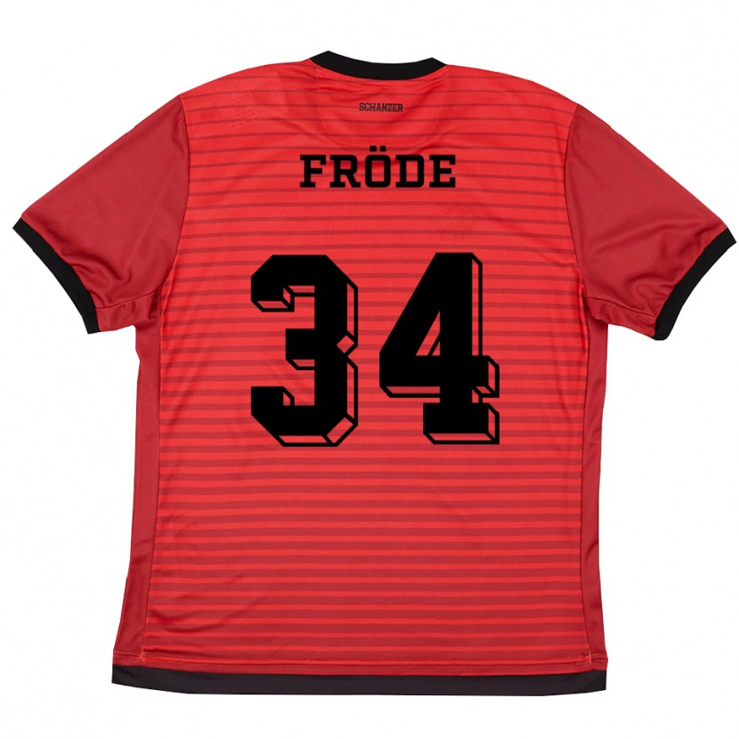 Danxen Niño Camiseta Lukas Fröde #34 Rojo Negro 1ª Equipación 2025/26 La Camisa México