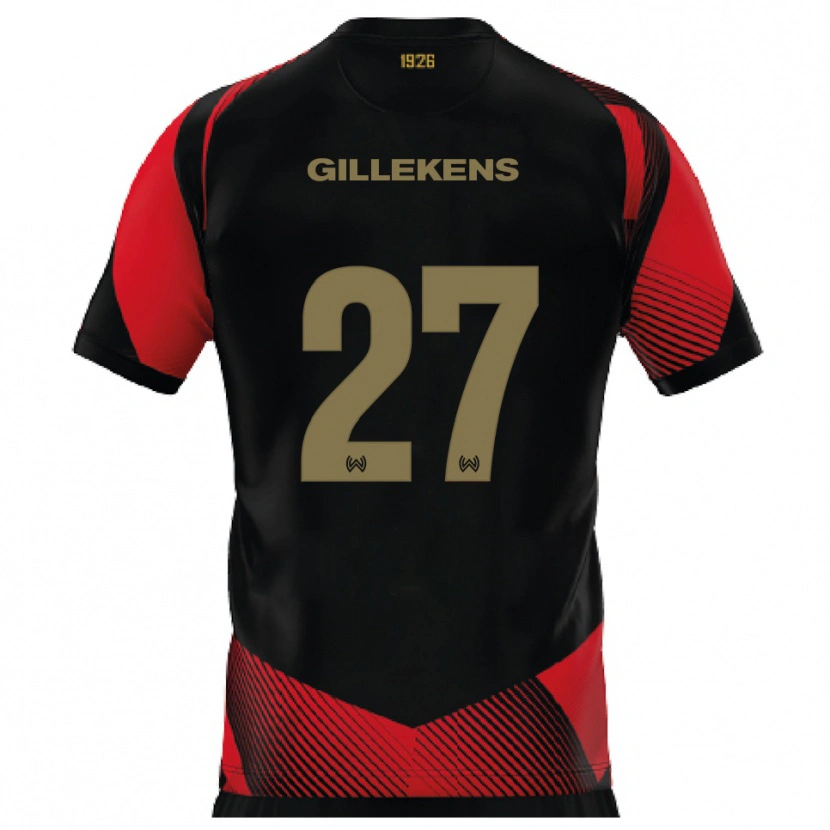 Danxen Niño Camiseta Jordy Gillekens #27 Negro Rojo 1ª Equipación 2025/26 La Camisa México