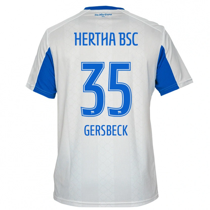 Danxen Niño Camiseta Marius Gersbeck #35 Blanco Azul 2ª Equipación 2025/26 La Camisa México