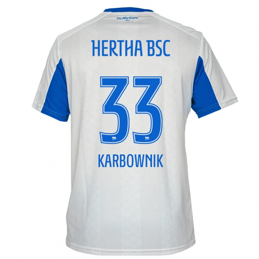 Danxen Niño Camiseta Michal Karbownik #33 Blanco Azul 2ª Equipación 2025/26 La Camisa México