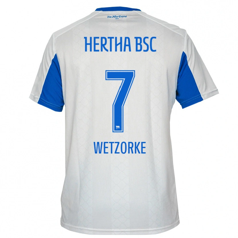 Danxen Niño Camiseta Leonie Wetzorke #7 Blanco Azul 2ª Equipación 2025/26 La Camisa México