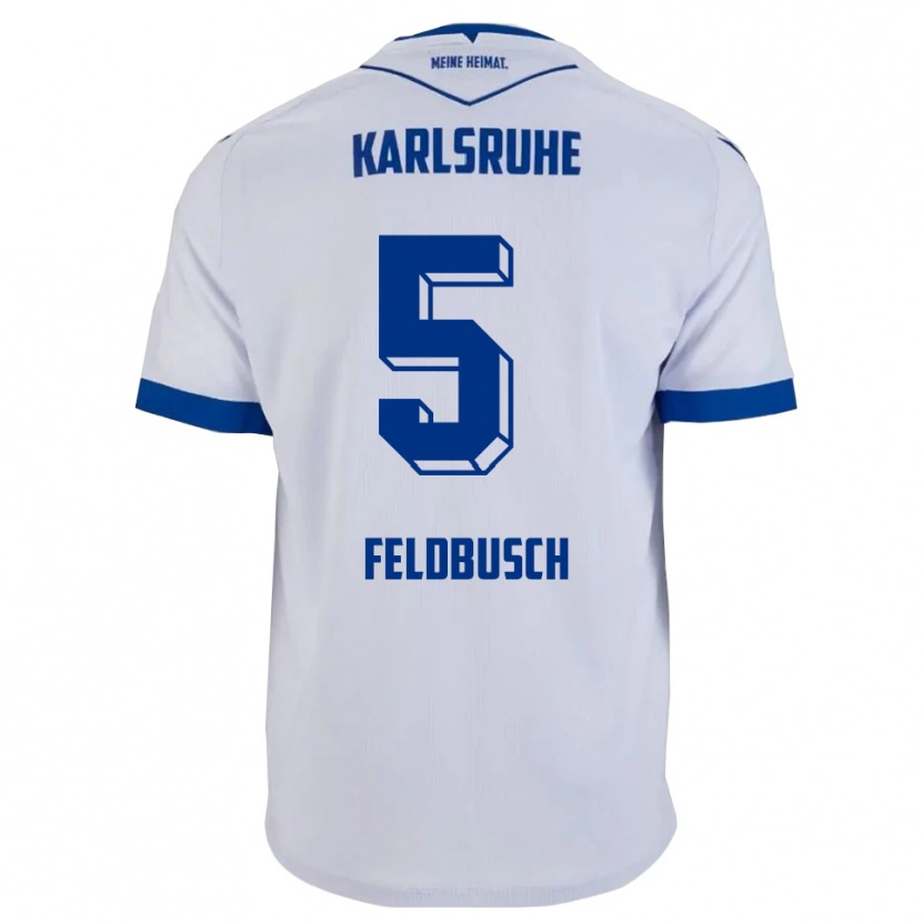 Danxen Niño Camiseta Jonas Feldbusch #5 Blanco Azul 2ª Equipación 2025/26 La Camisa México
