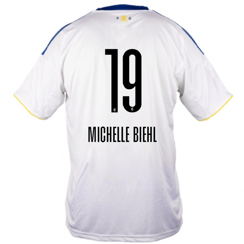 Danxen Niño Camiseta Leonie Michelle Biehl #19 Blanco Azul Amarillo 2ª Equipación 2025/26 La Camisa México