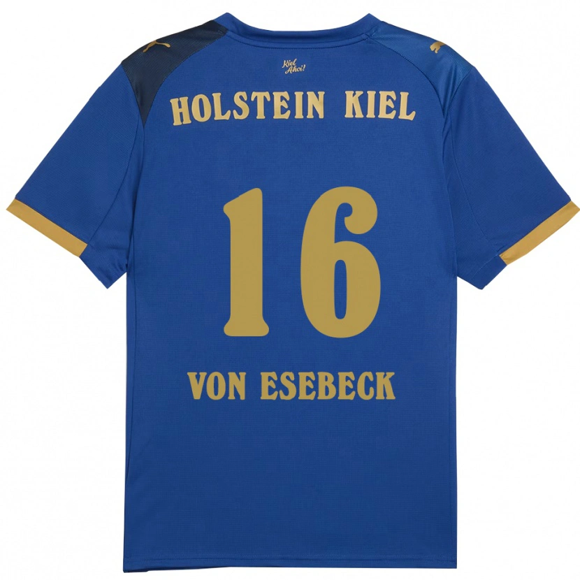 Danxen Hombre Camiseta Oskar Von Esebeck #16 Azul Dorado 1ª Equipación 2025/26 La Camisa México