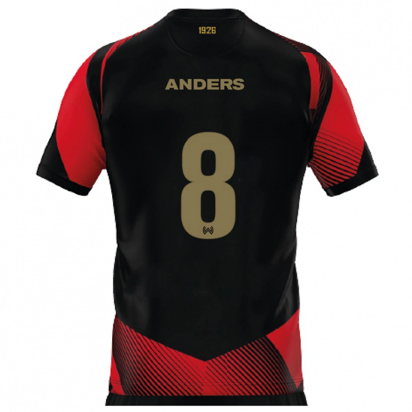Danxen Hombre Camiseta Len Anders #8 Negro Rojo 1ª Equipación 2025/26 La Camisa México