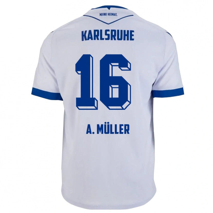 Danxen Hombre Camiseta Andreas Müller #16 Blanco Azul 2ª Equipación 2025/26 La Camisa México
