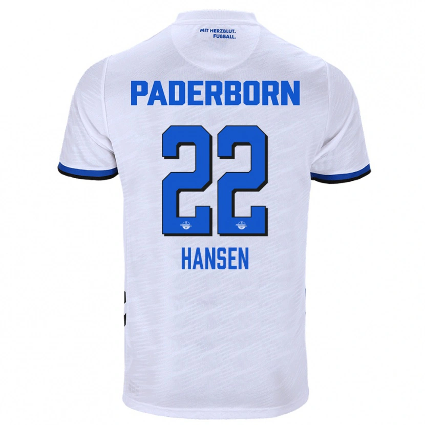 Danxen Hombre Camiseta Mattes Hansen #22 Blanco Azul 2ª Equipación 2025/26 La Camisa México