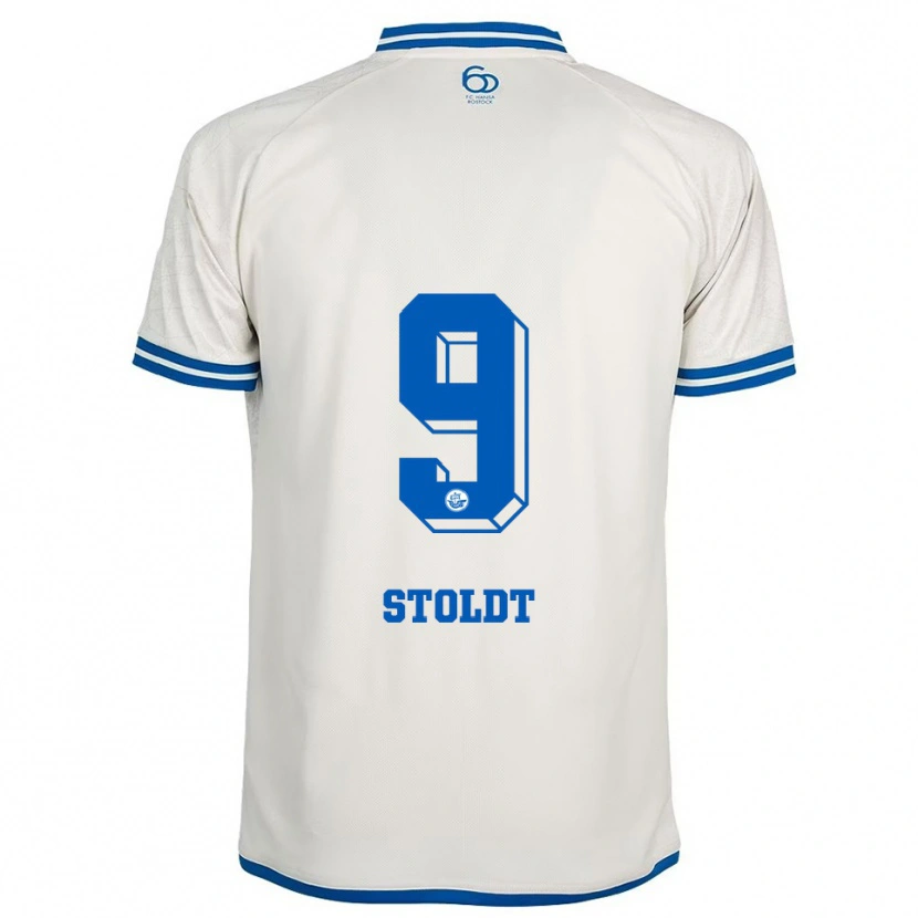 Danxen Hombre Camiseta Luca Stoldt #9 Blanco Azul 2ª Equipación 2025/26 La Camisa México